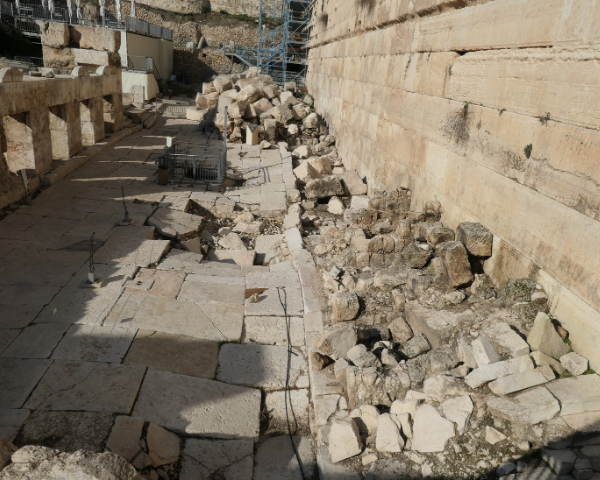 Ruins of ancient market shops outside the temple mount in Jerusalem